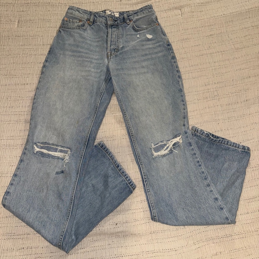 Free People We The Free Light Wash Distressed Straight Leg Jeans Size 25